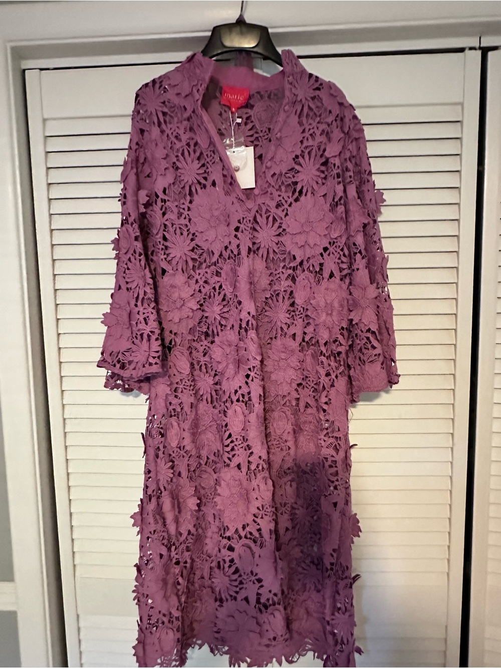 Marie by Victoria Dunn Purple Floral Crochet Midi Dress Kaftan